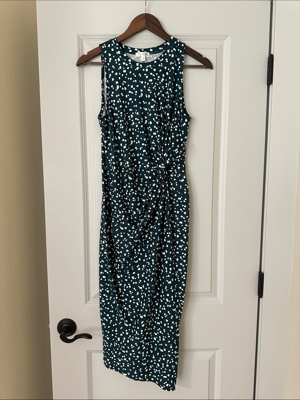 NWOT nine britton Teal Midi Dress with White Spot Print and Side Knot